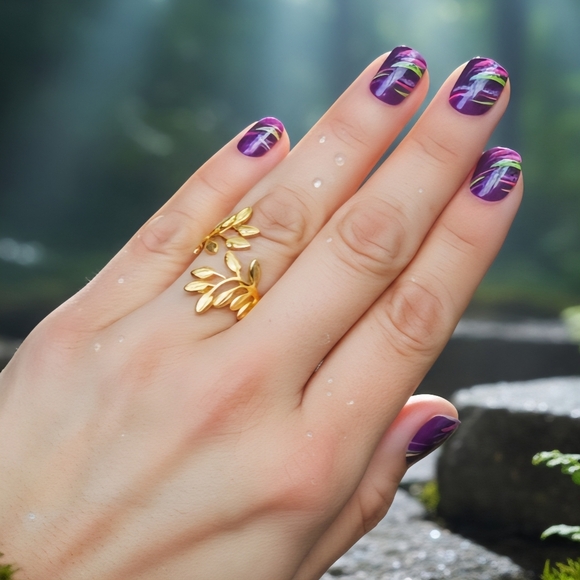 🆕️14K Gold Plated Stainless Steel Adjustable Trendy Statement Fashion Leaf Ring - Picture 3 of 12